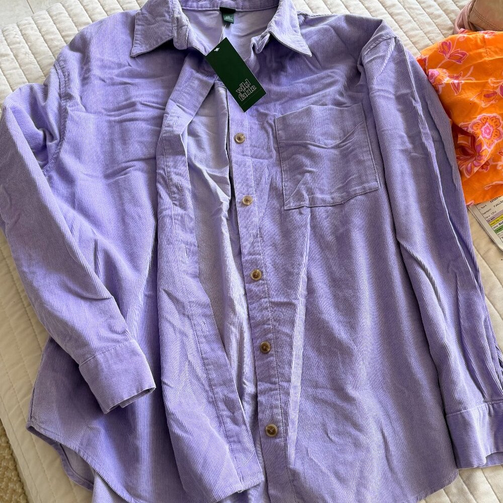 Wild Fable Corduroy Shirt Women M Oversized Purple Button Up Cotton Soft Cozy To